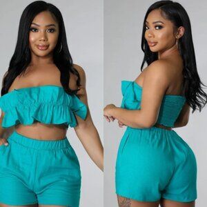 Luiza Linen Top and Shorts Matching Set- Jade